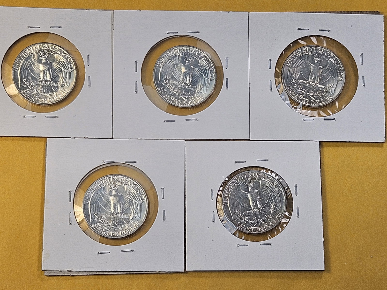 Five Brilliant Uncirculated Washington Silver Quarters - 7