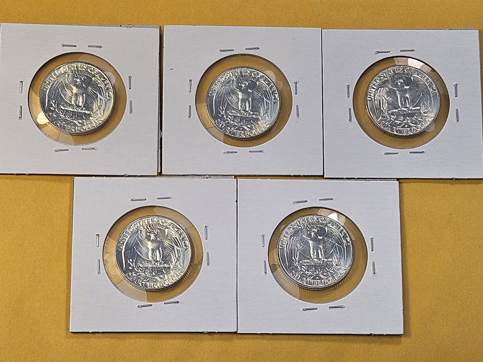 Five Brilliant Uncirculated 1958-D Washington Silver Quarters - 7