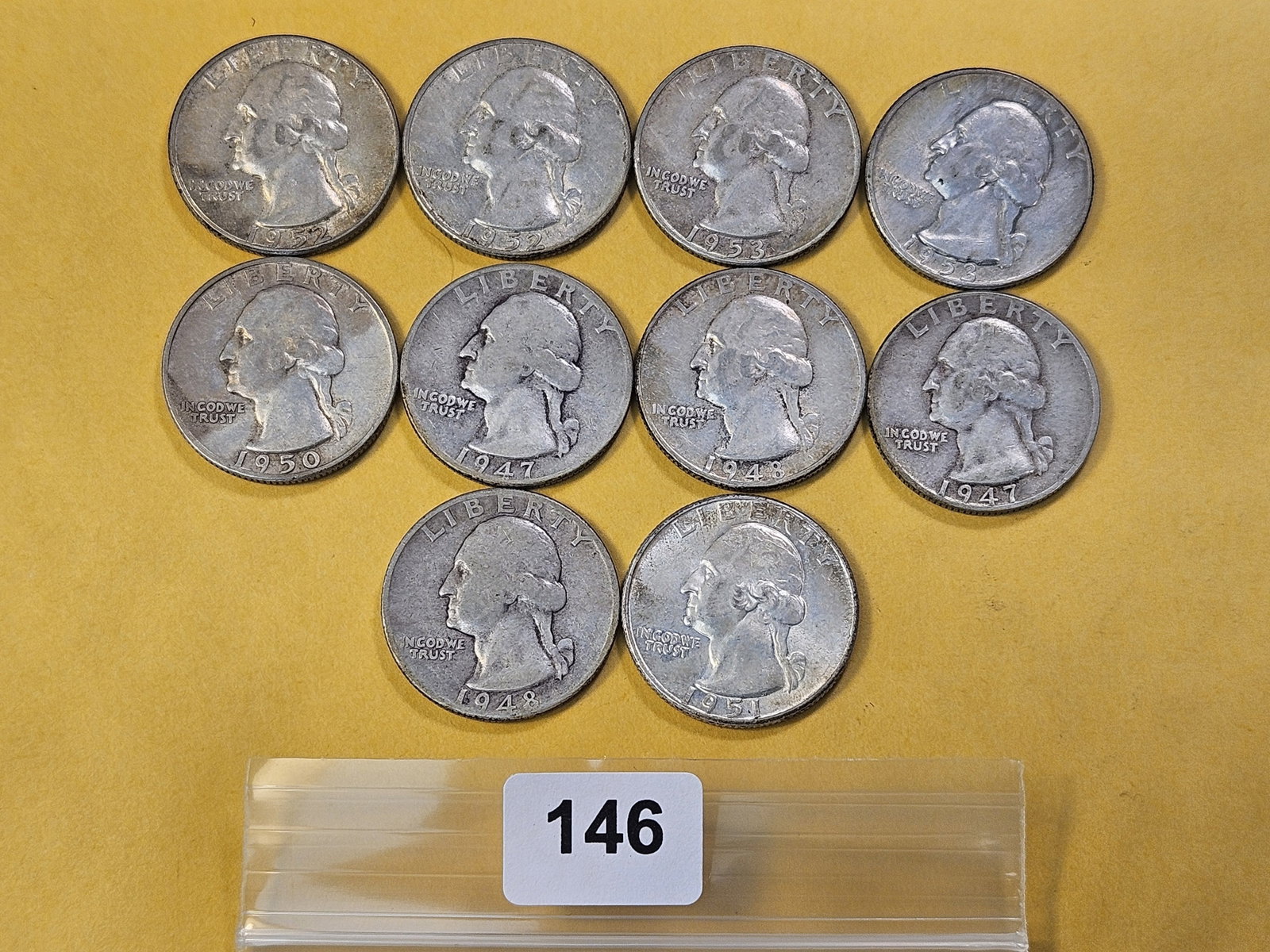 Ten Washington Silver Quarters (1 of 3)