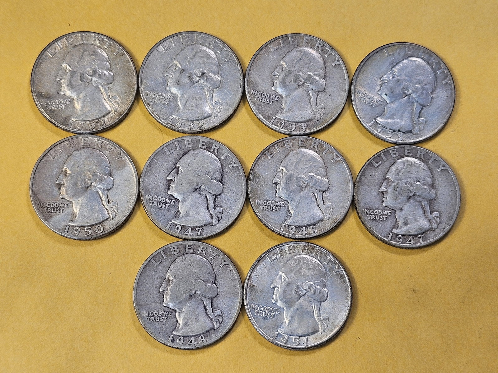 Ten Washington Silver Quarters - 2