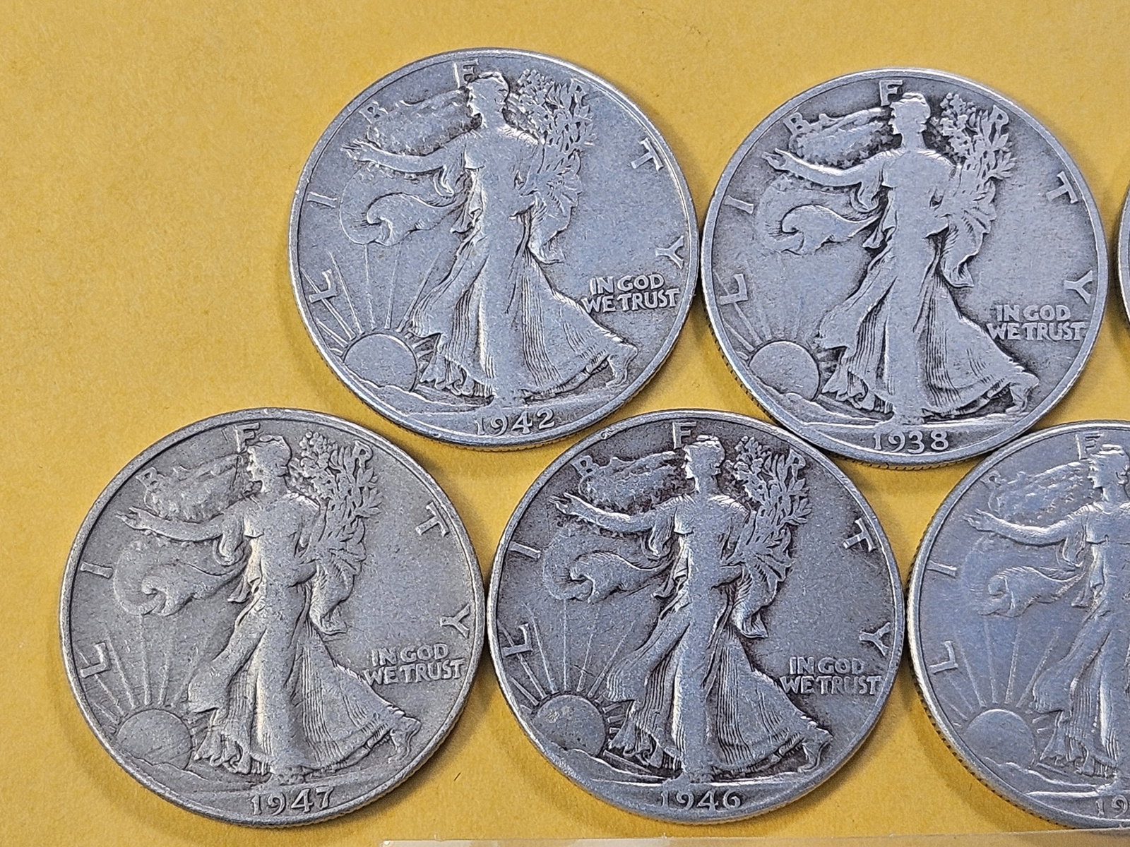 Seven Circulated Walking Liberty Silver Half Dollars - 2