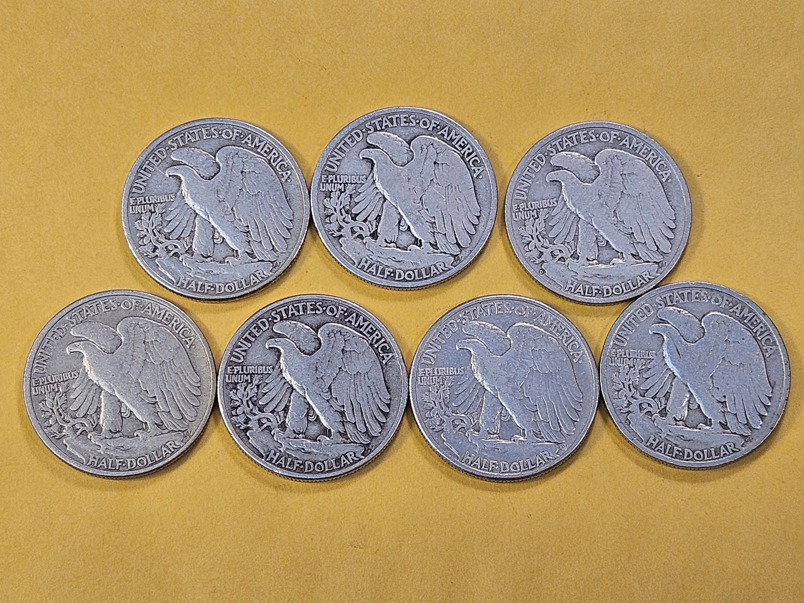Seven Circulated Walking Liberty Silver Half Dollars - 5