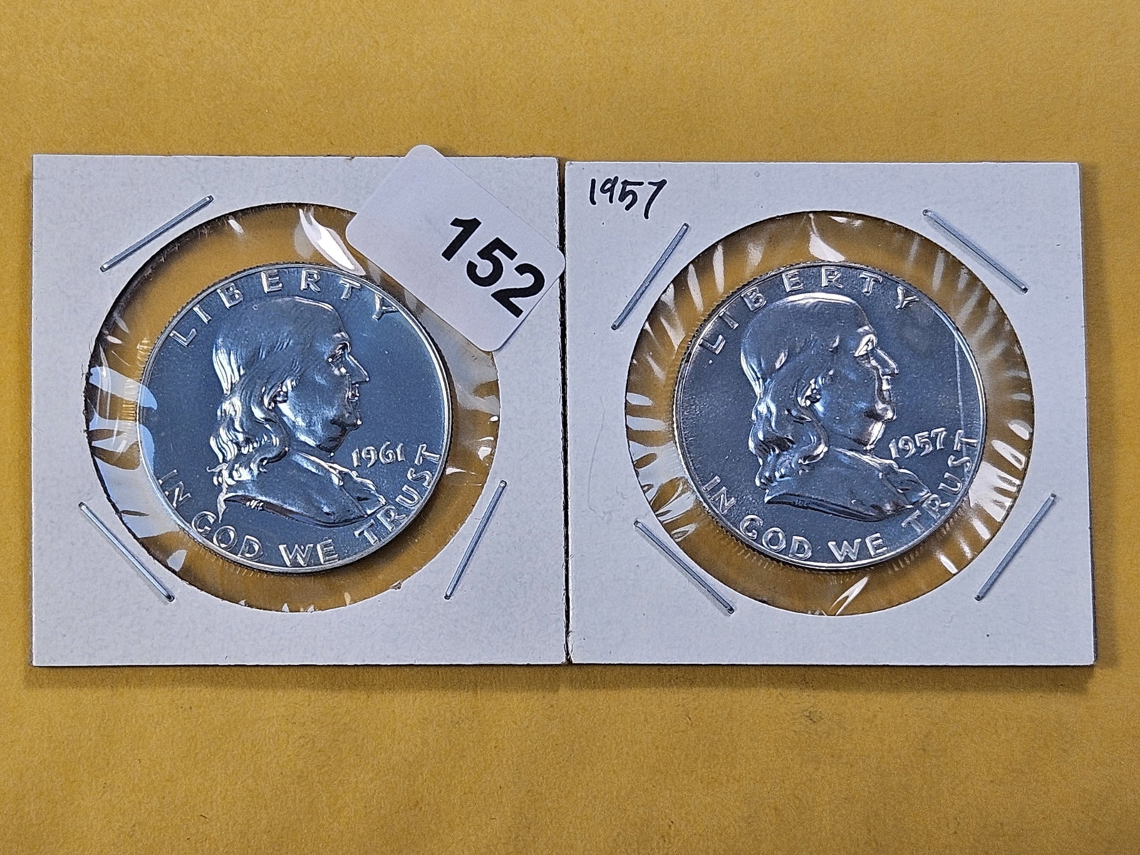 Two GEM Proof Franklin Silver Half Dollars: 1957 and 1961