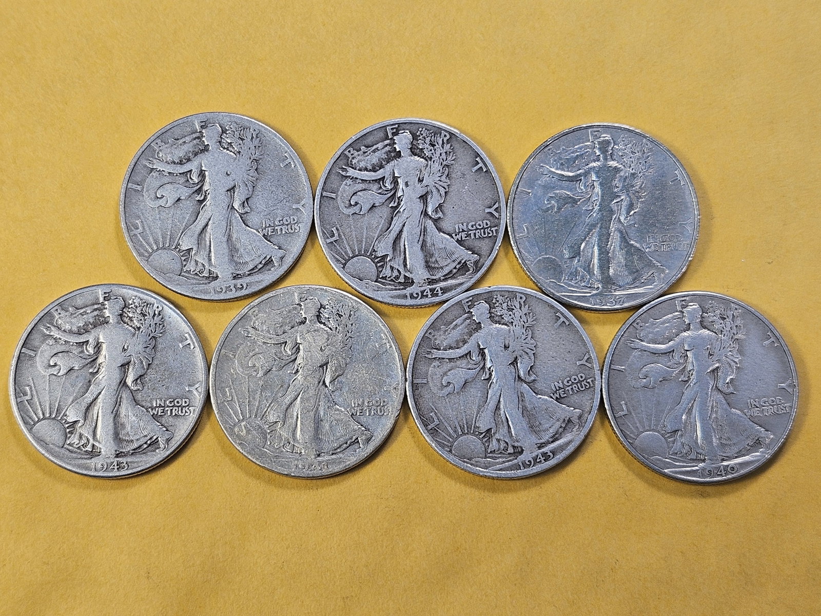 Seven Circulated Walking Liberty Silver Half Dollars - 2