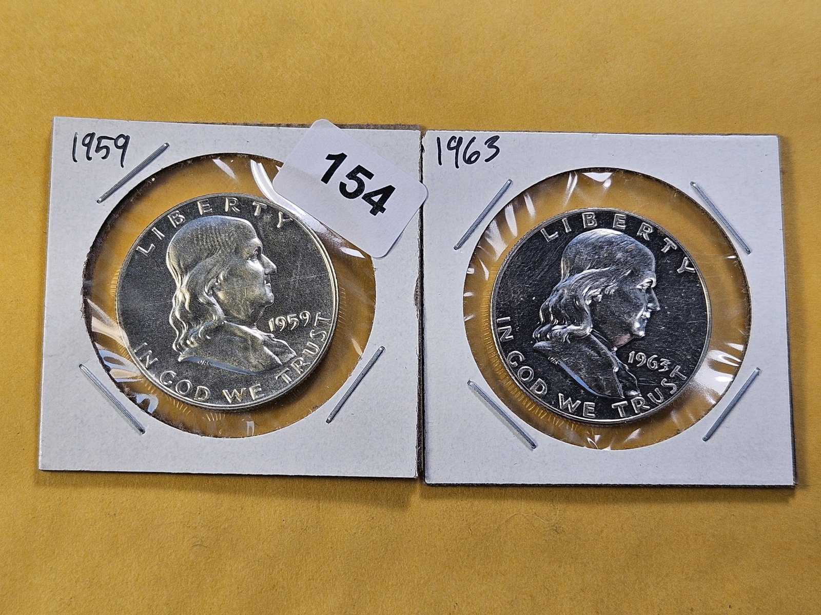 Two GEM Proof Franklin Silver Half Dollars: 1959 and 1963