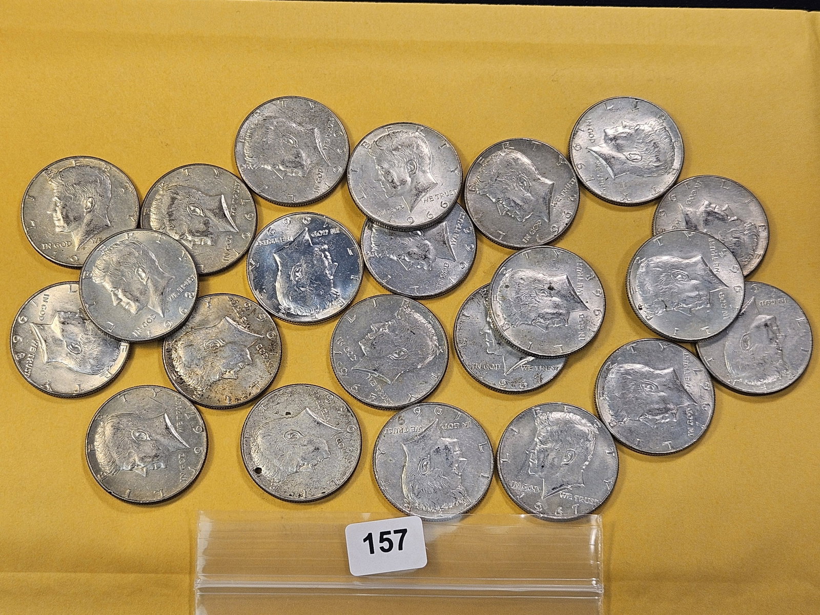Twenty-two 40% Silver Kenndy Half Dollars: Mixed dates 1965-1969