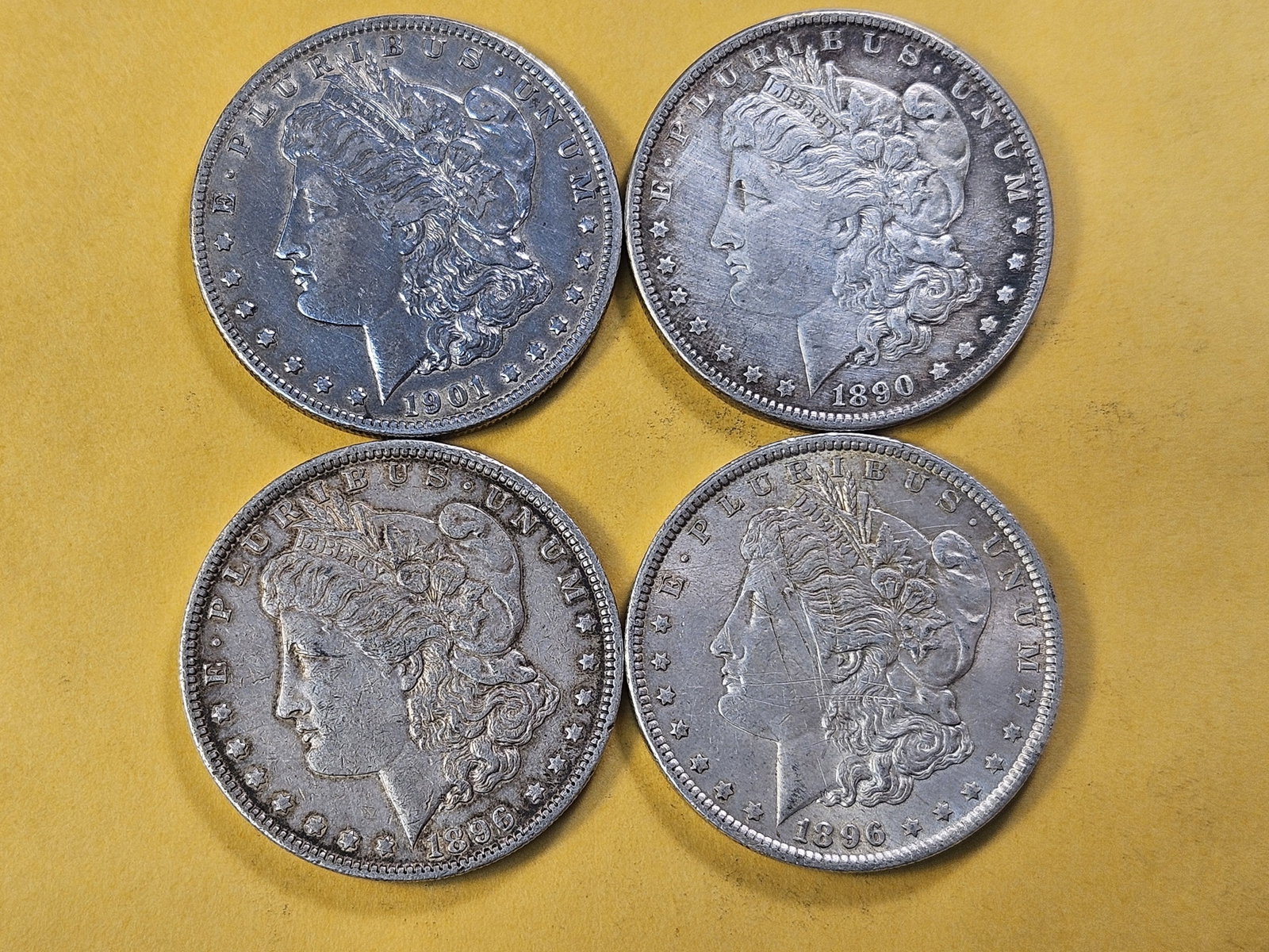 Four Circulated Morgan Silver Dollars - 2