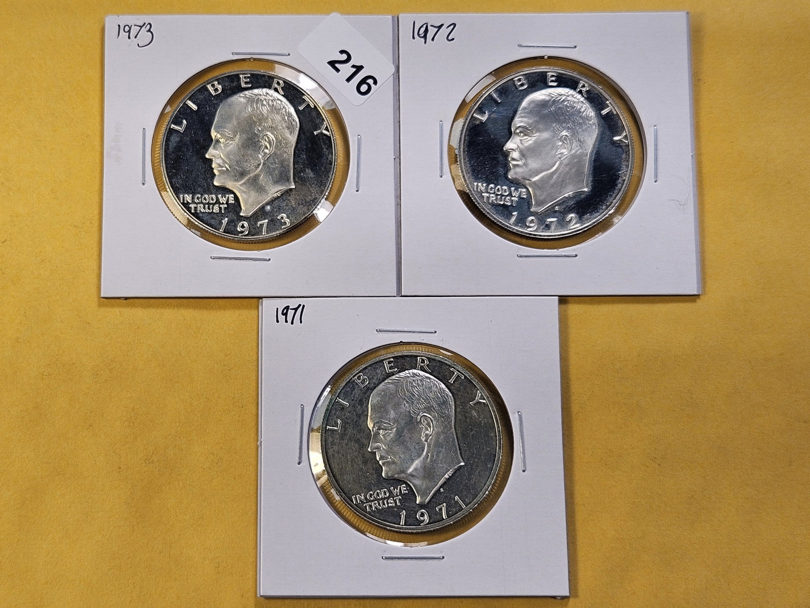 Three GEM Proof Eisenhower Silver Dollars: 1971-S, 1972-S and 1973-S