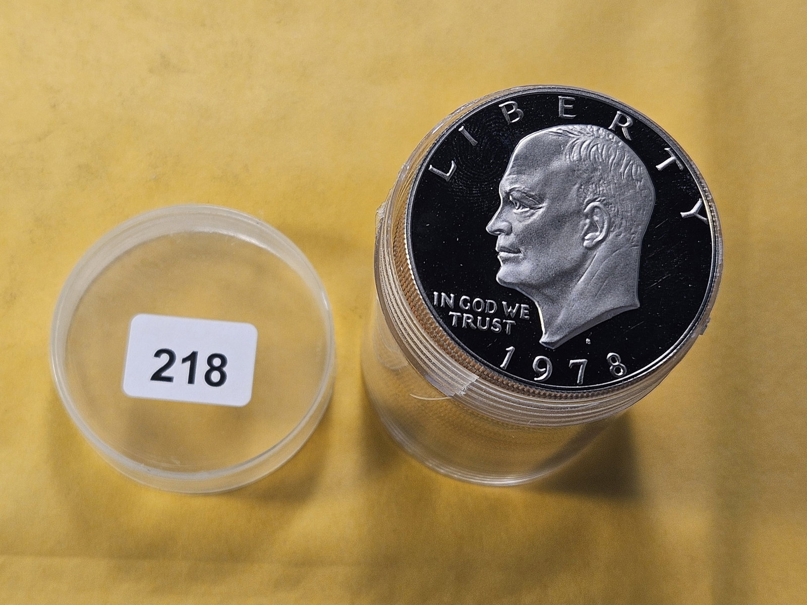 Extra Full Roll of Twenty Three GEM Proof Eisenhower Dollars: From the side of the roll you can see two are Silver, the rest is from a dealer and unchecked by us