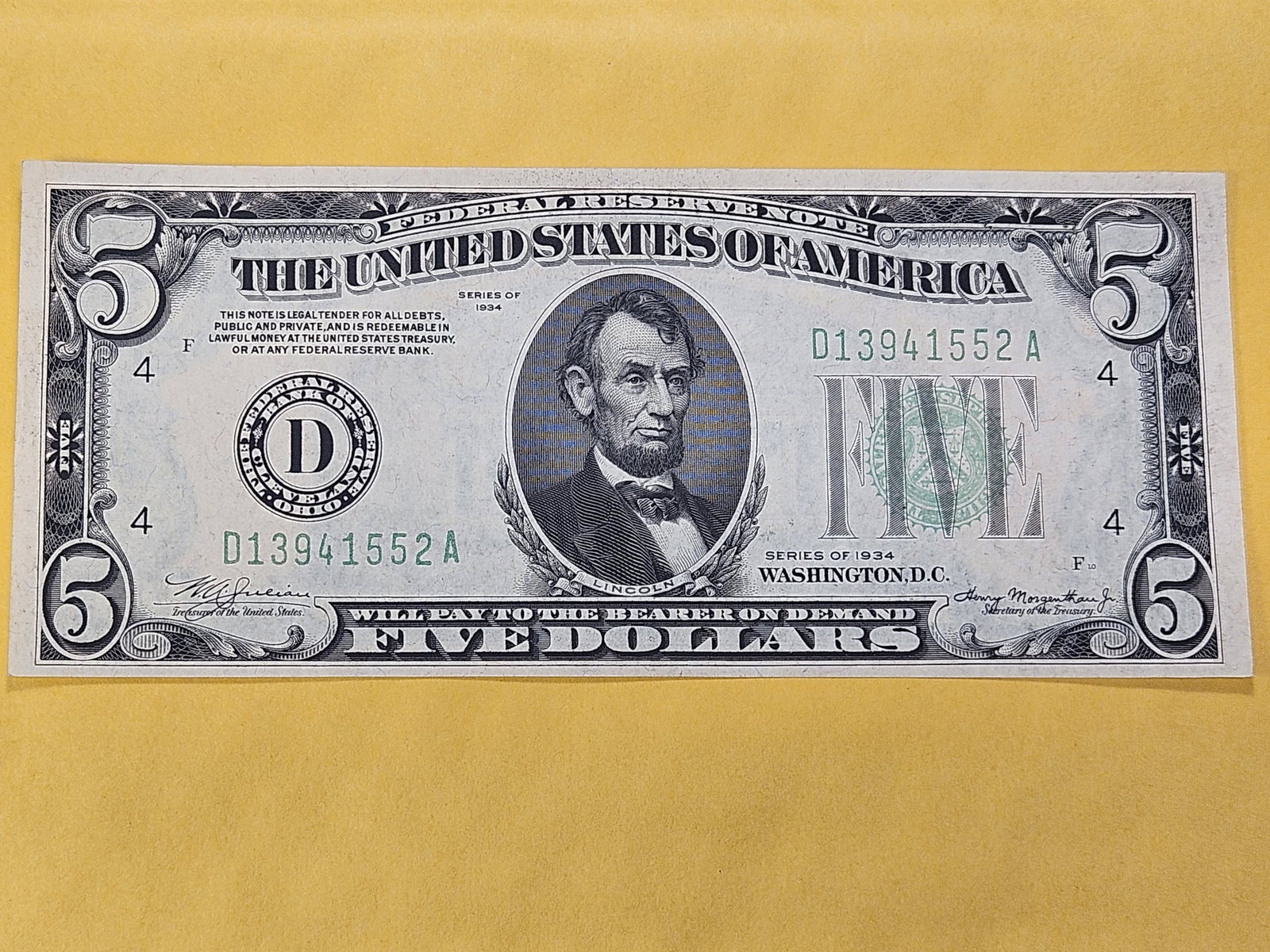 Better Grade Series 1934 Five Dollar Federal Reserve Note - 2