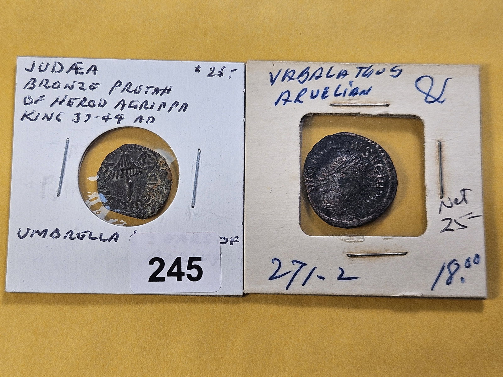 ANCIENTS! From Rome and Judaea: Judaea Coin from 33-44 A.D. and Roman Coin from 270-272 A.D.
