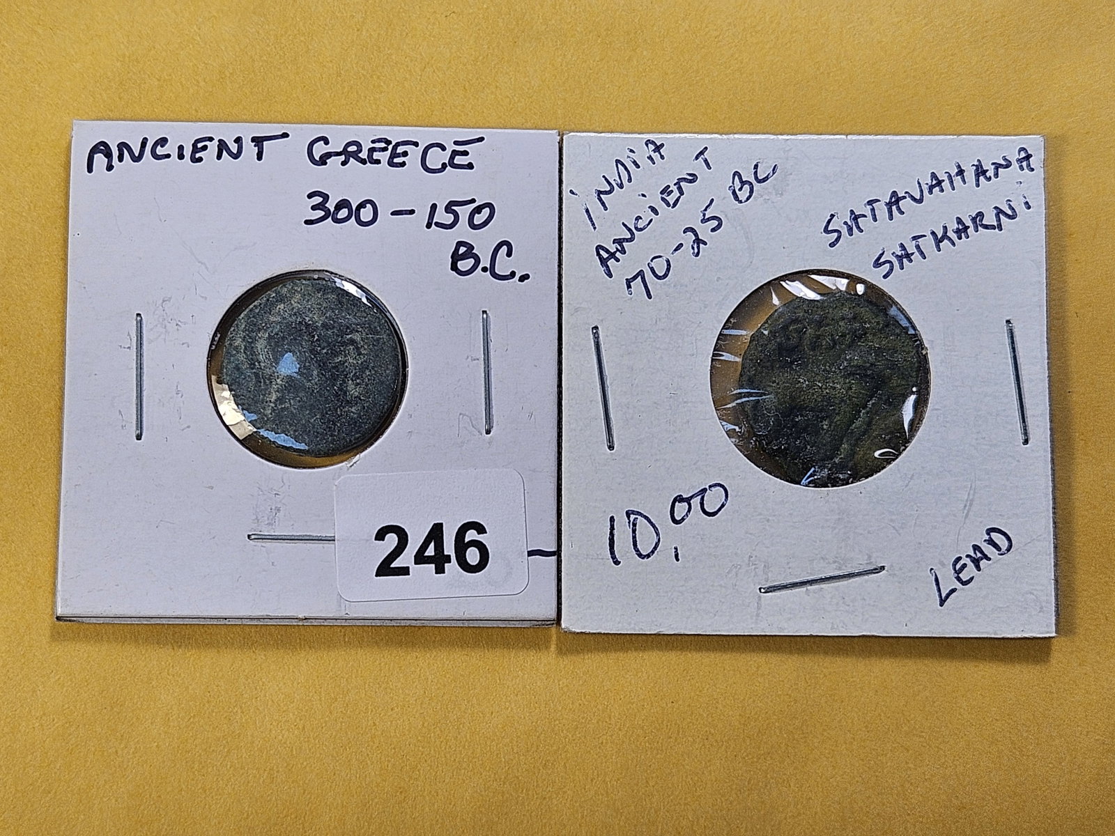ANCIENTS! From Greece and India: Greek Coin from 300-150 B.C. and India Coin from 70-25 B.C.