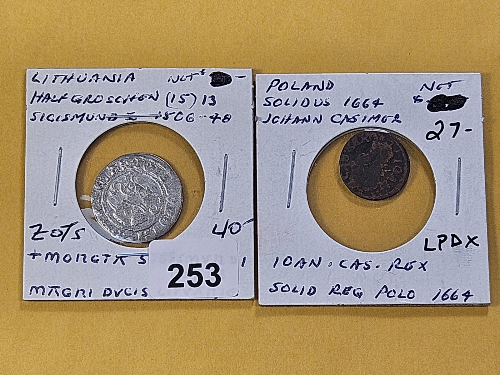 Two Older Coins from Poland and Lithuania: Polish 1664 Solidus and Lithuania Half Groschen from 1806-1848