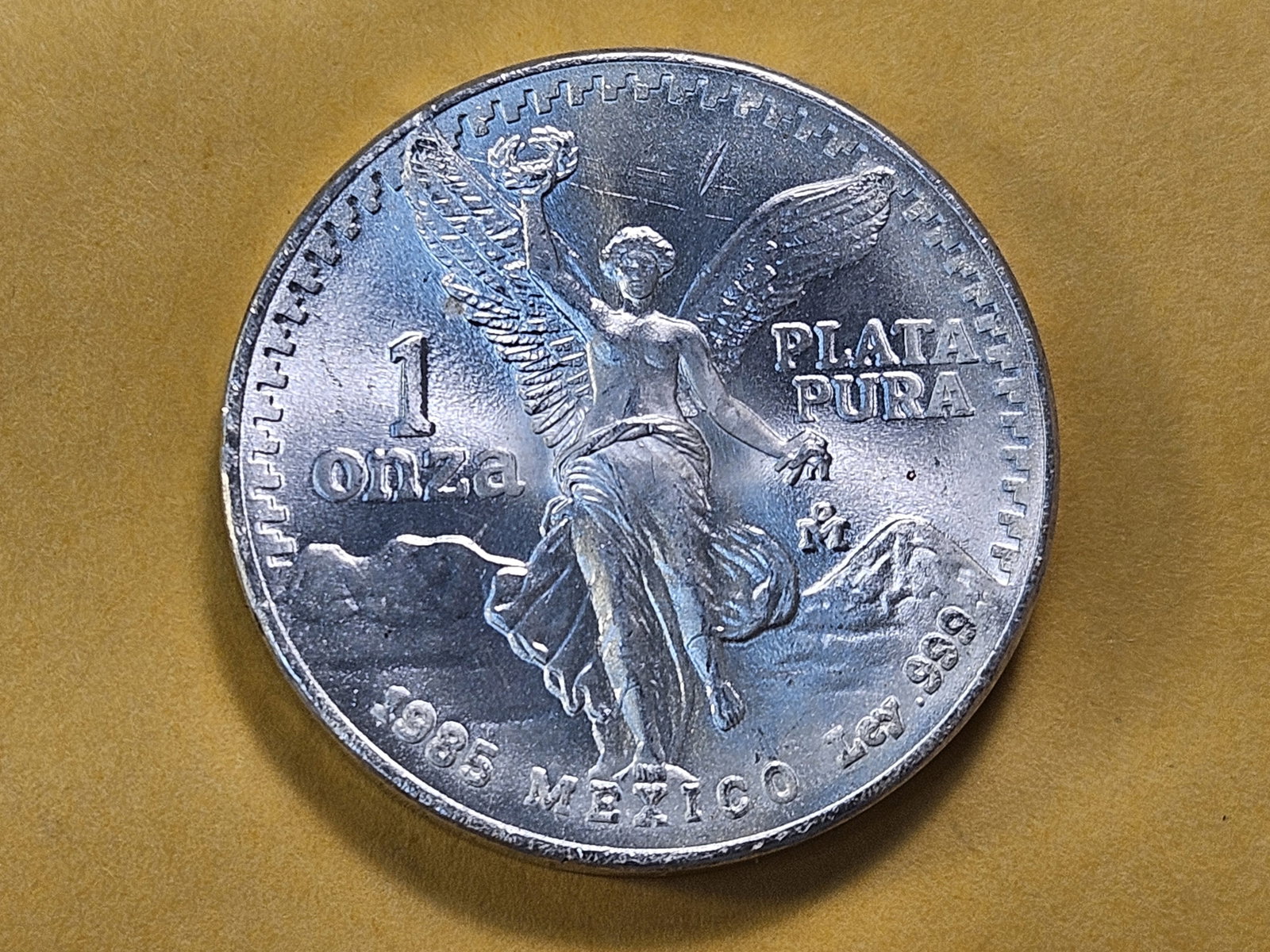 GEM Brilliant Uncirculated 1985 Mexico Silver Onza: Libertad!