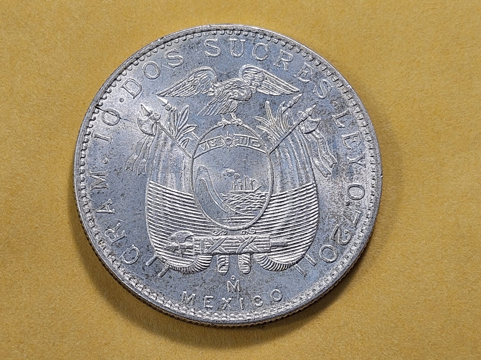 GEM Brilliant Uncirculated 1944 Mo Silver 2 Sucres - 4