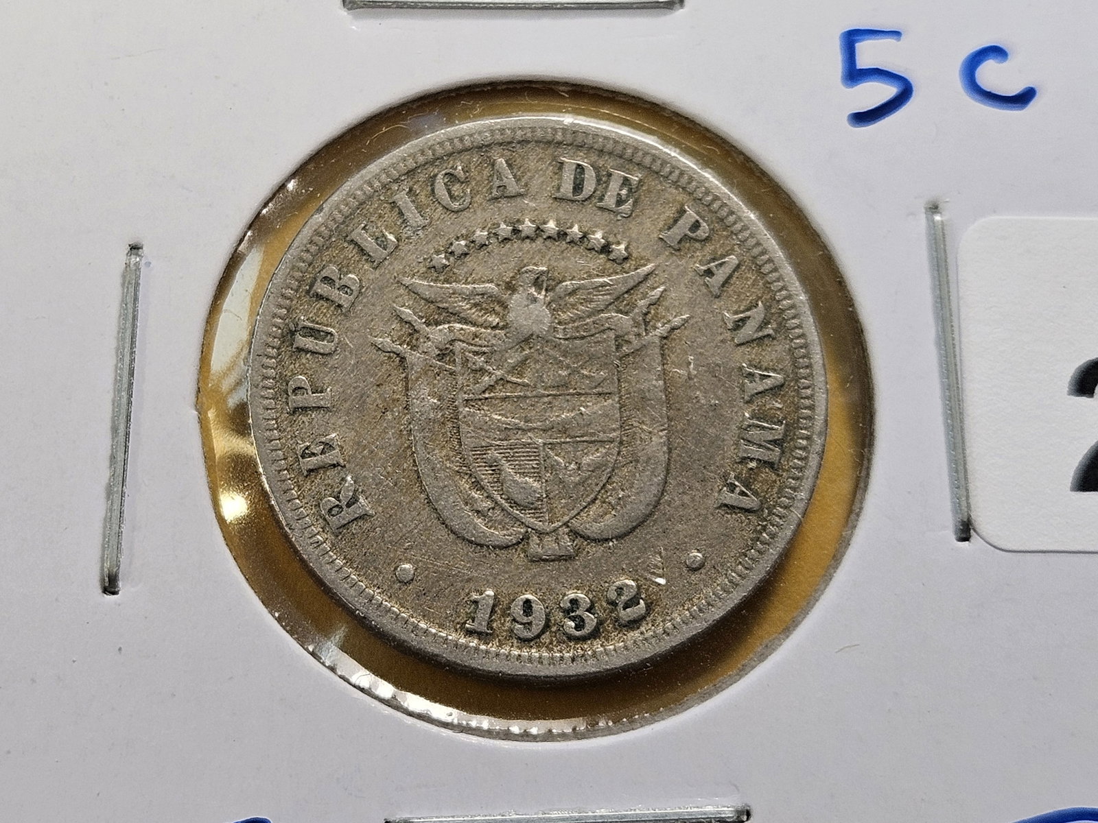 RARE! 1932 Panama 5 Centesimos: KM# 9