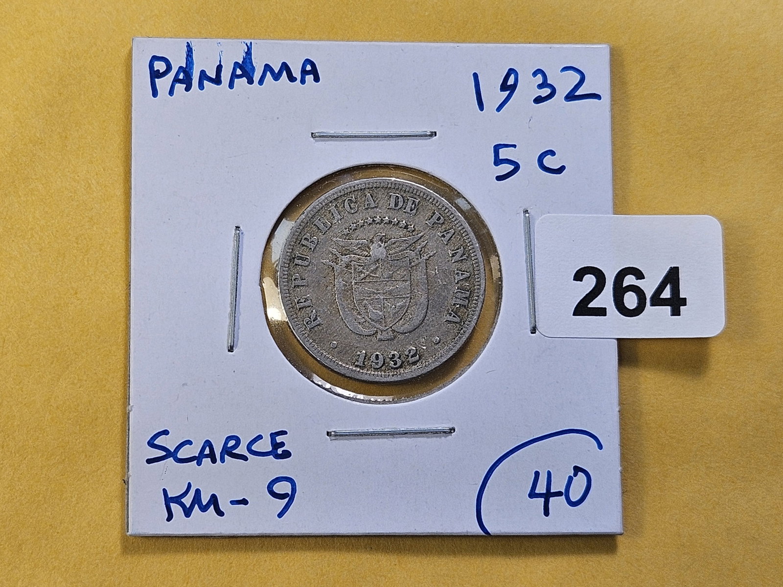RARE! 1932 Panama 5 Centesimos - 2