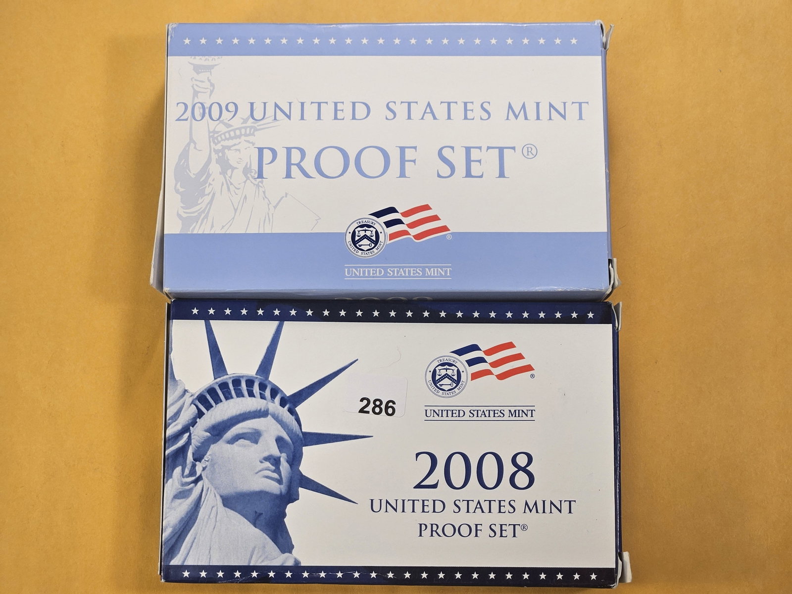 Two US Mint Proof Sets: 2008 and 2009. In OGP with COA's
