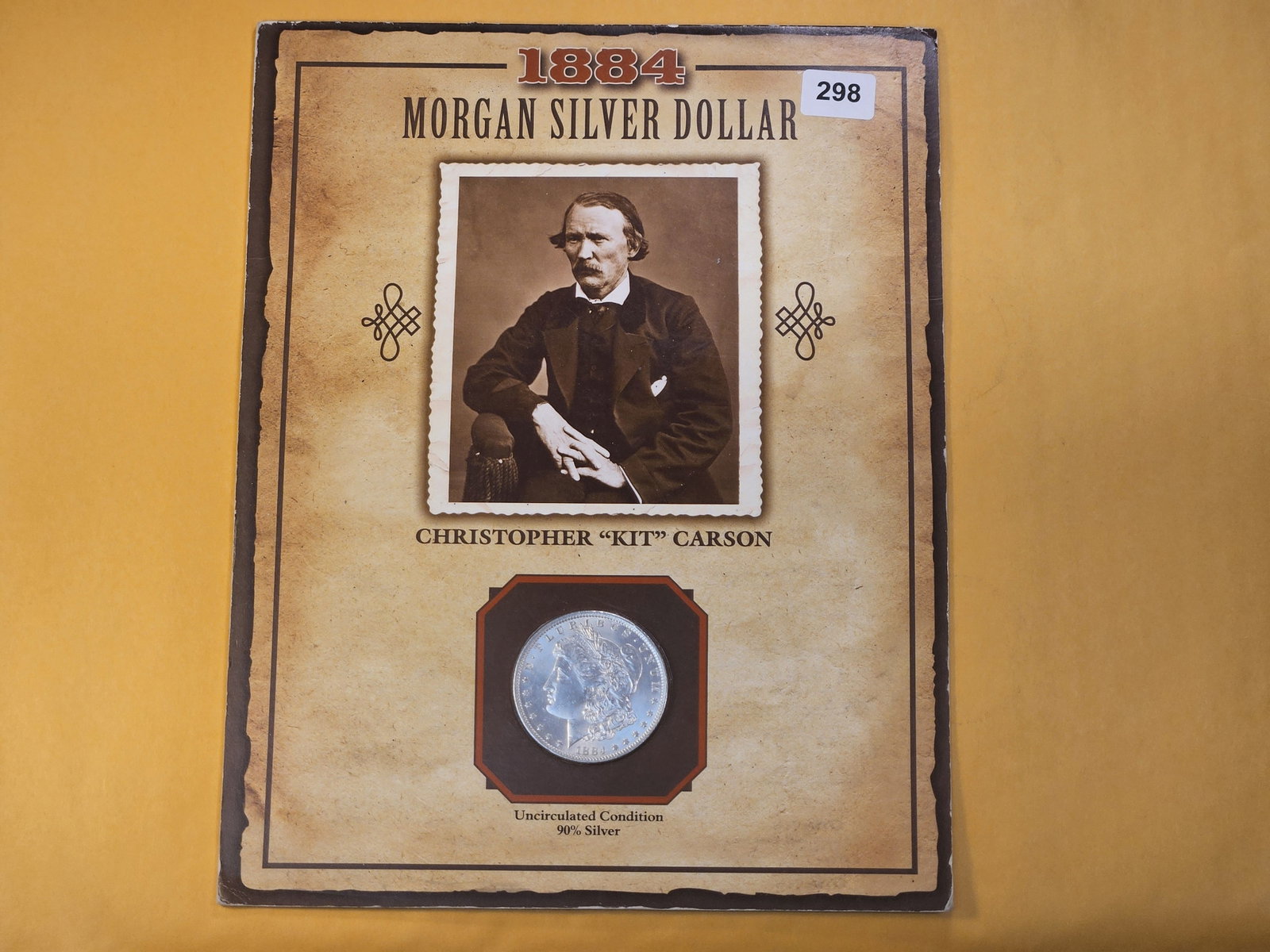 About Uncirculated 1884-O Morgan Silver Dollar: In fun Wild West themed informational packaging!