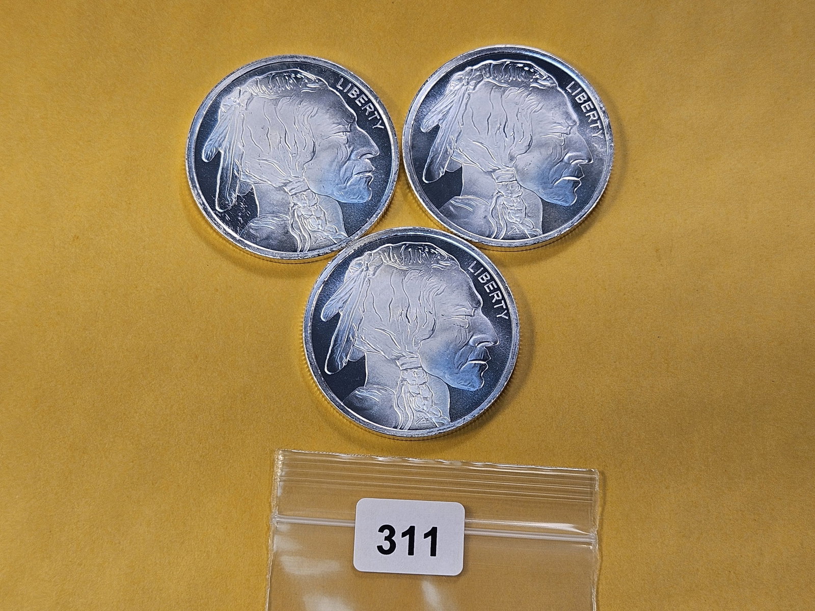 Three 1-Troy Ounce .999 Fine Silver Rounds: Buffalo Deigns