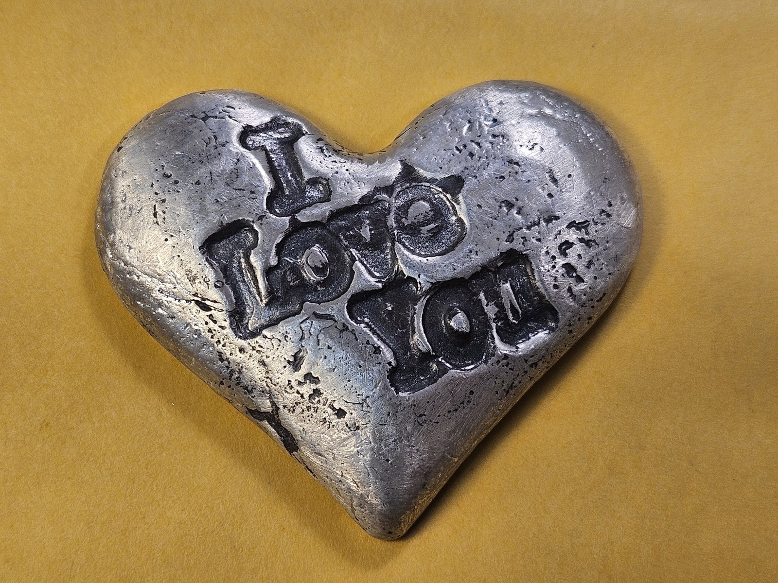 Four and a Half Troy Ounce .999 Fine Silver Bar: Poured Bar! "I Love You"