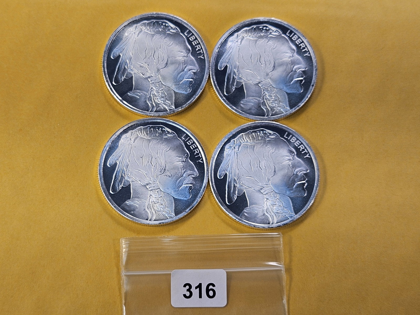 Four 1-Troy Ounce .999 Fine Silver Rounds: Buffalo Designs