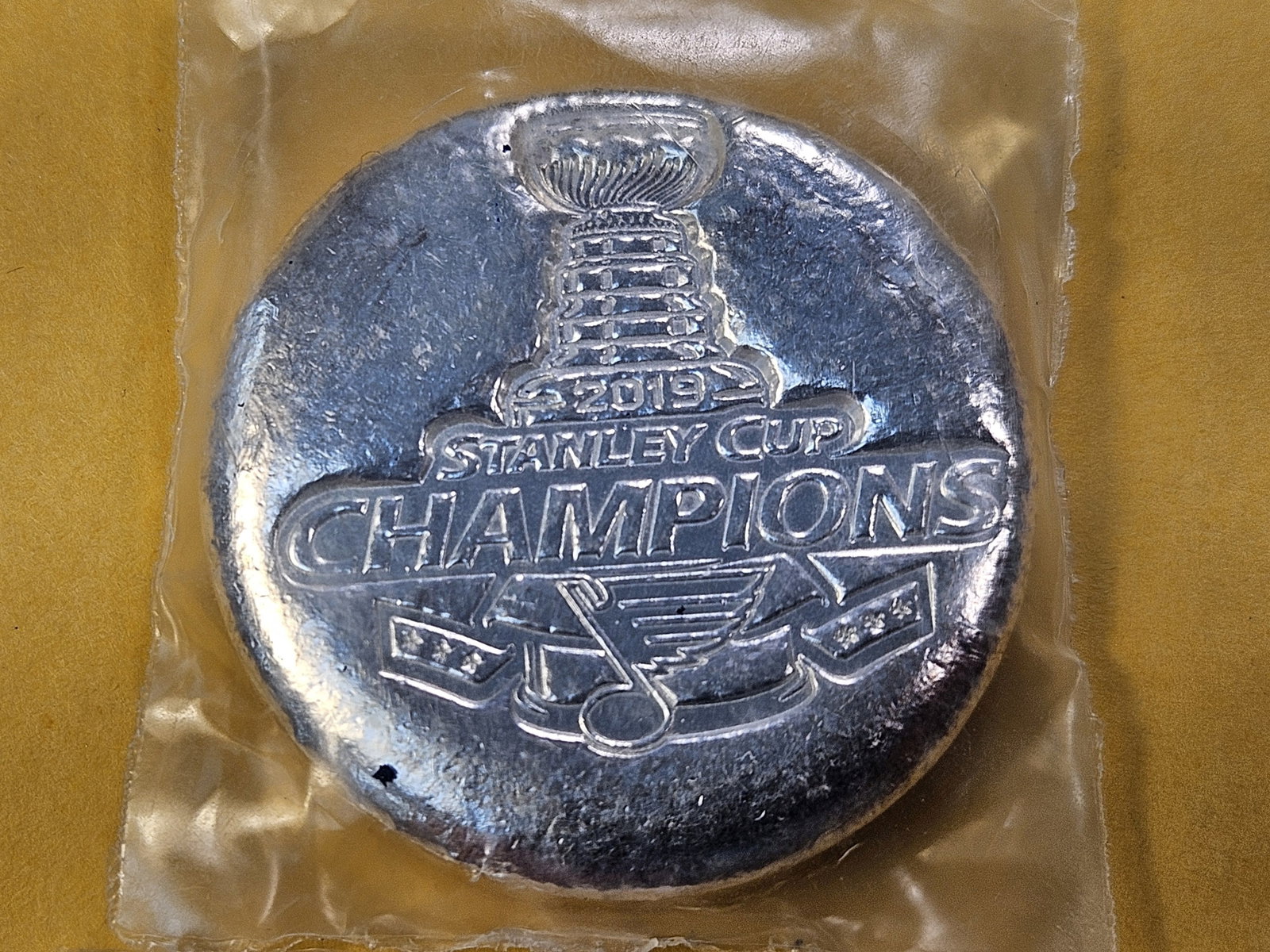 GO BLUES! Three Troy Ounce .999 Fine Silver Sports Round: St. Louis Blues Stanley Cup Champions 2019