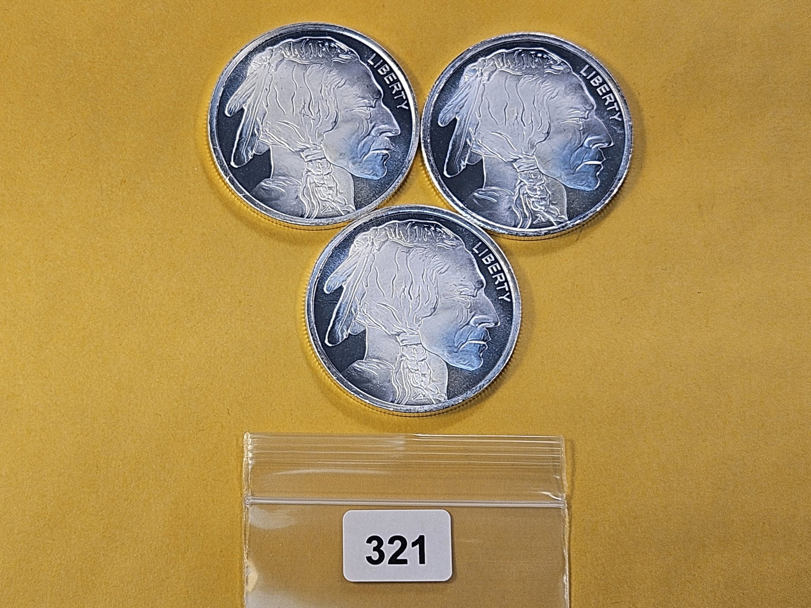 Three 1-Troy Ounce .999 Fine Silver Rounds: Buffalo Deigns