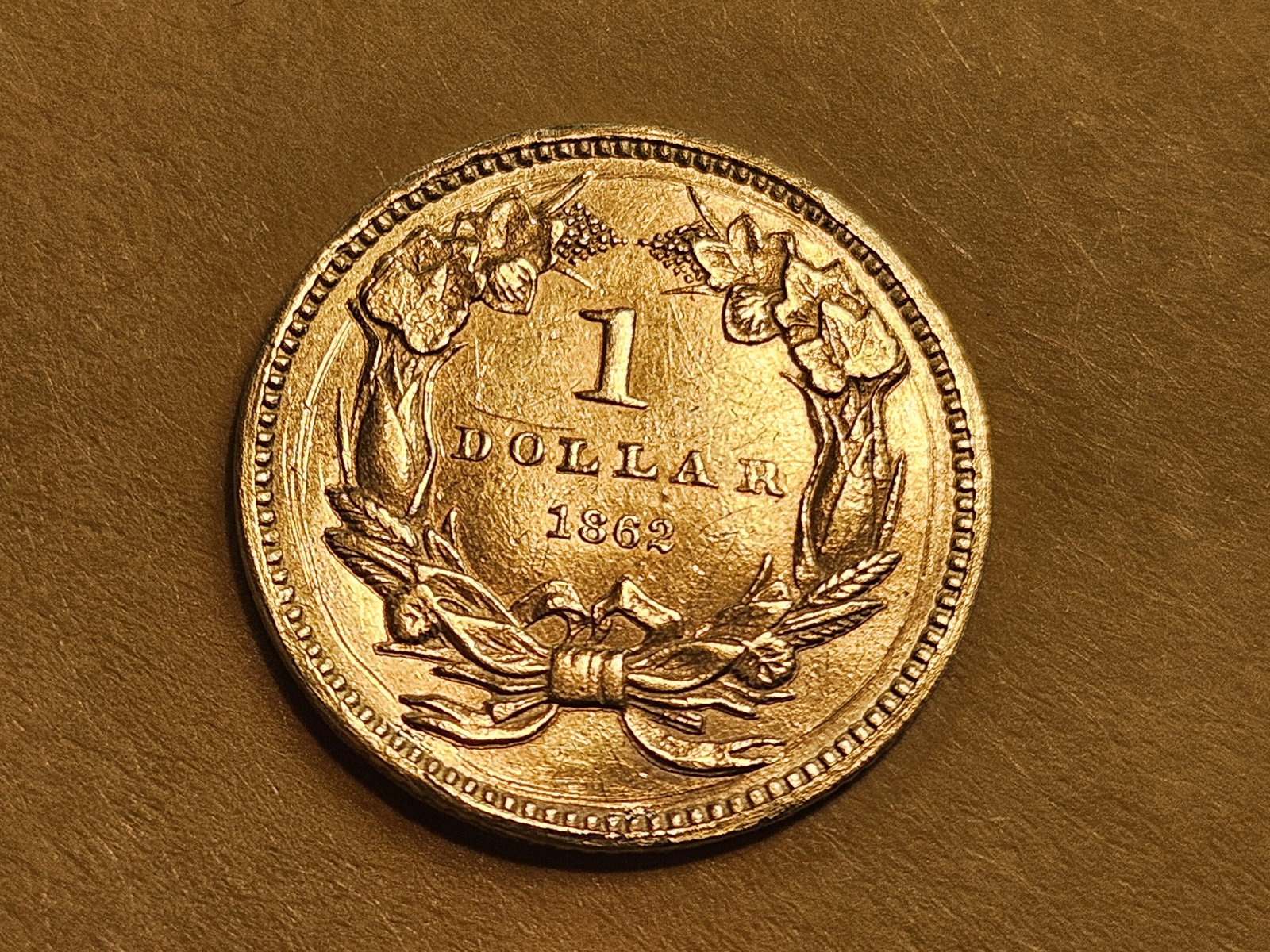 GOLD! Brilliant AU-BU 1862 Gold Dollar - 6