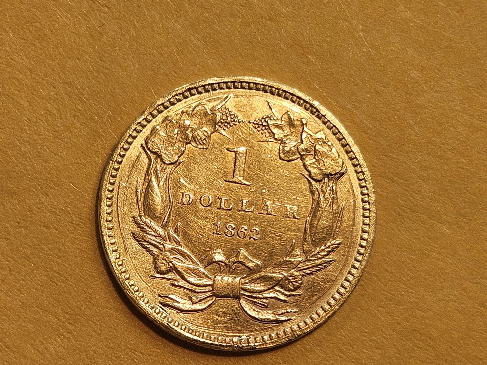 GOLD! Brilliant AU-BU 1862 Gold Dollar - 7