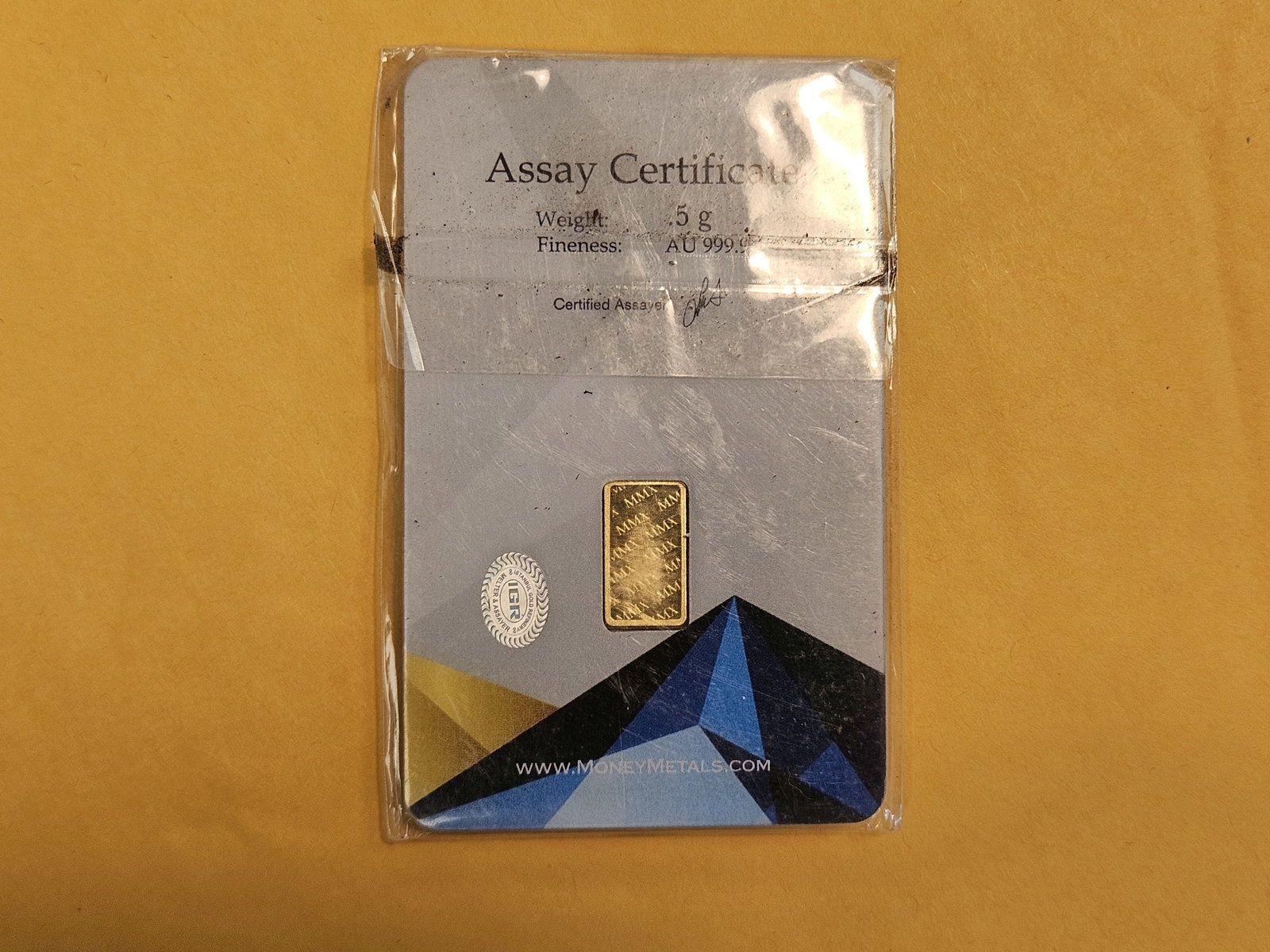 GOLD! Money Metals One-Half Gram .9999 fine gold bar - 2
