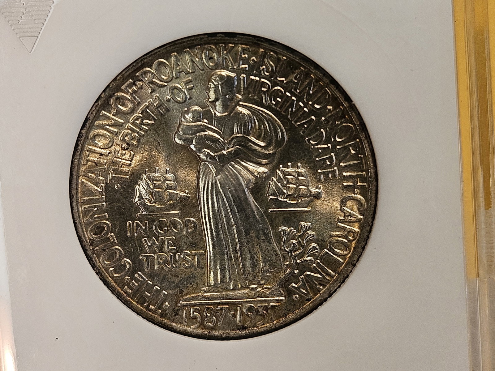 GEM! ANACS 1937 Roanoke Commemorative Silver Half Dollar in Mint State 65 - 11