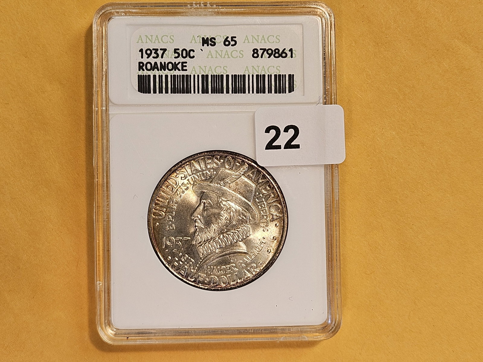 GEM! ANACS 1937 Roanoke Commemorative Silver Half Dollar in Mint State 65 - 2