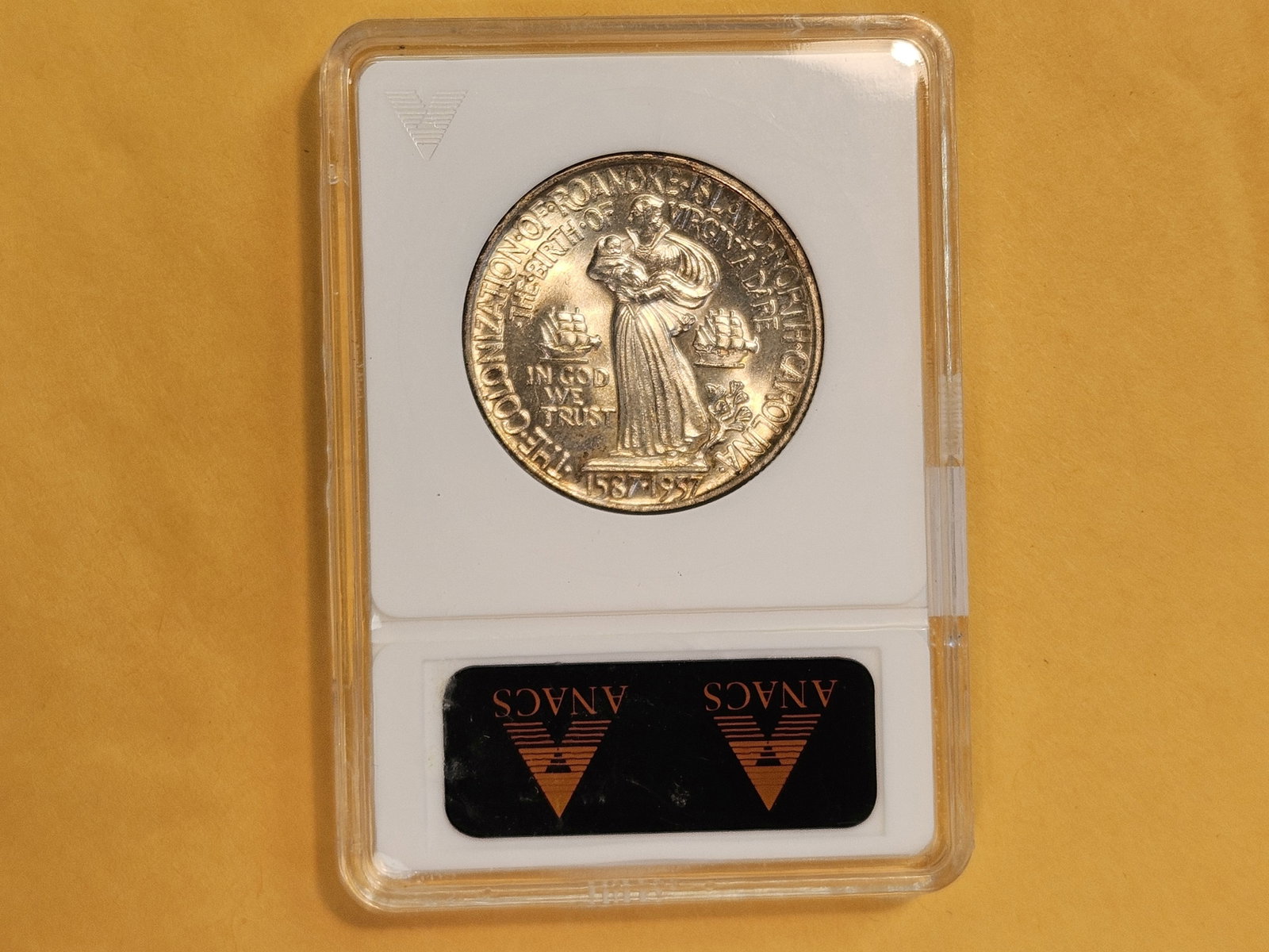 GEM! ANACS 1937 Roanoke Commemorative Silver Half Dollar in Mint State 65 - 7