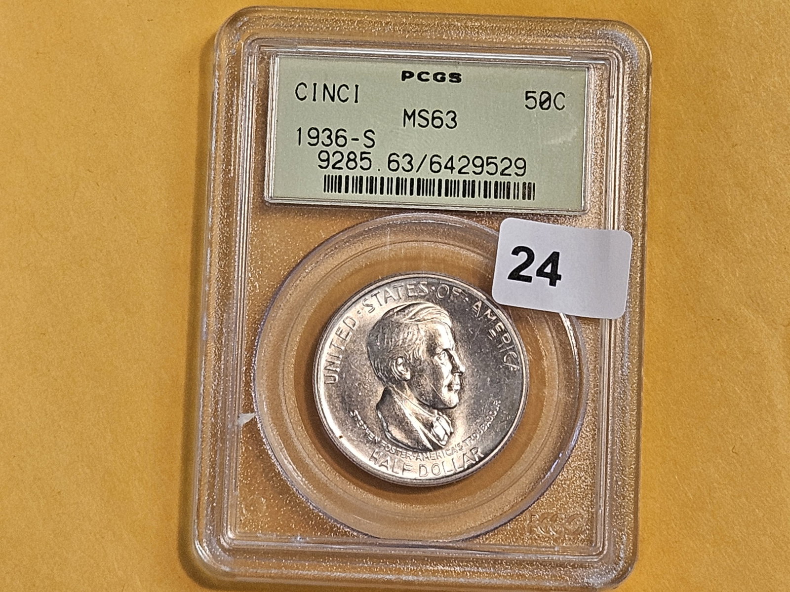 PCGS OGH 1936-S Cincinatti Commemorative Silver Half Dollar in Mint State 63 - 2