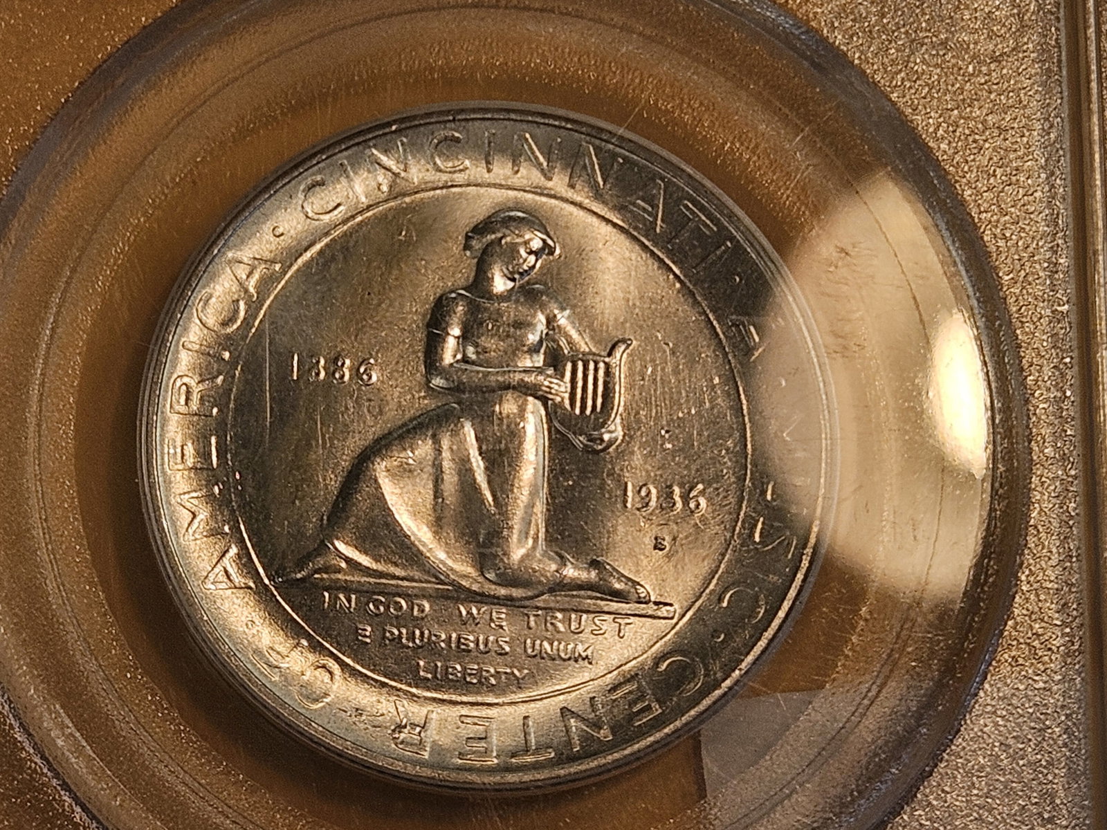 PCGS OGH 1936-S Cincinatti Commemorative Silver Half Dollar in Mint State 63 - 6