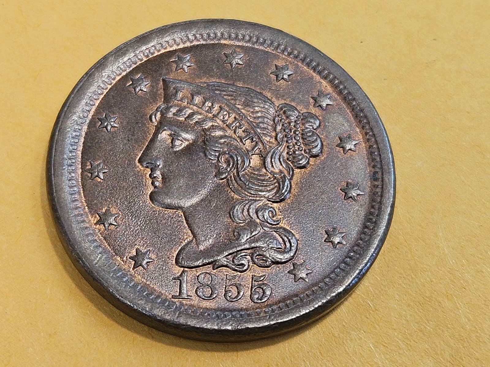 * Choice Brown Uncirculated 1855 Braided Hair Large Cent - 3