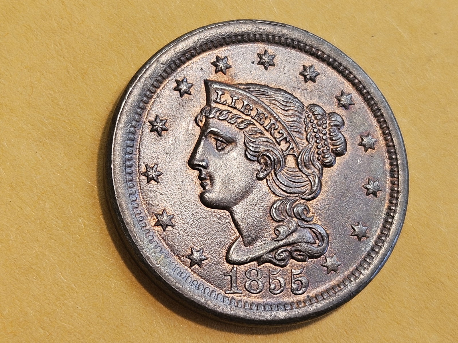 * Choice Brown Uncirculated 1855 Braided Hair Large Cent - 5