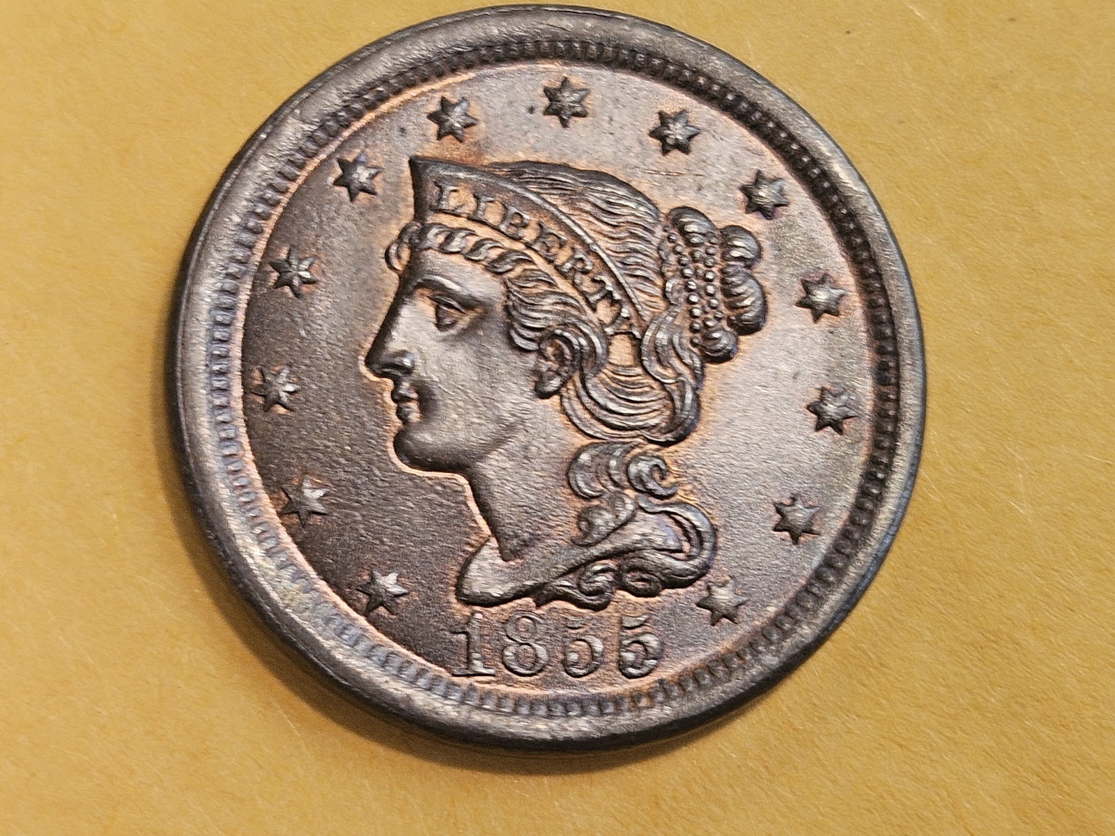 * Choice Brown Uncirculated 1855 Braided Hair Large Cent - 6
