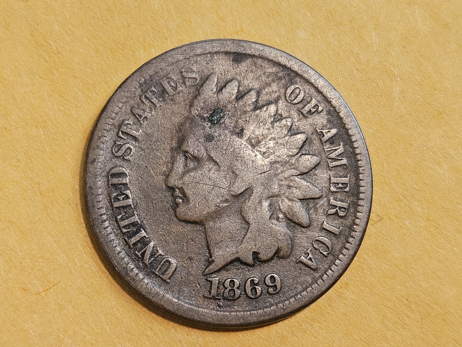 Semi-Key 1869 Indian Cent in Very Good - details: The reverse is kinda….not there