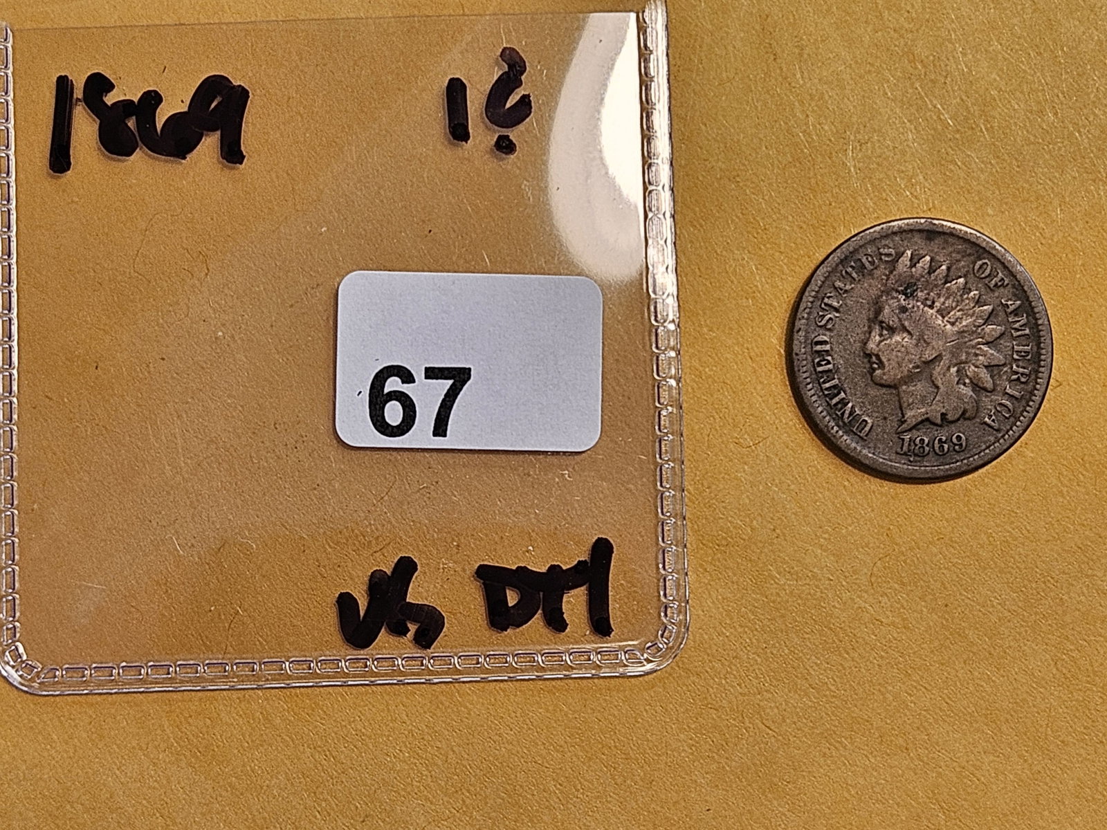 Semi-Key 1869 Indian Cent in Very Good - details - 2