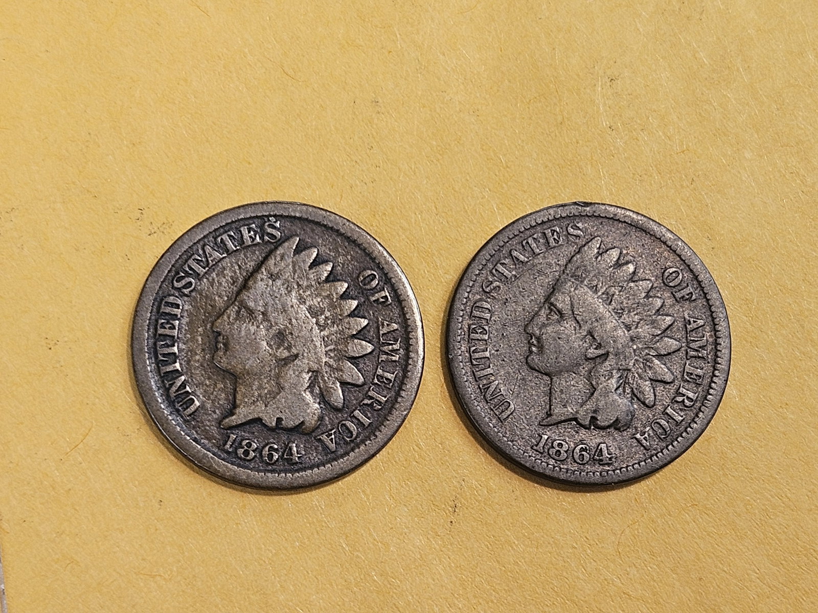 Two 1864 Indian Cents: One is pointed bust and one is the rounded bust