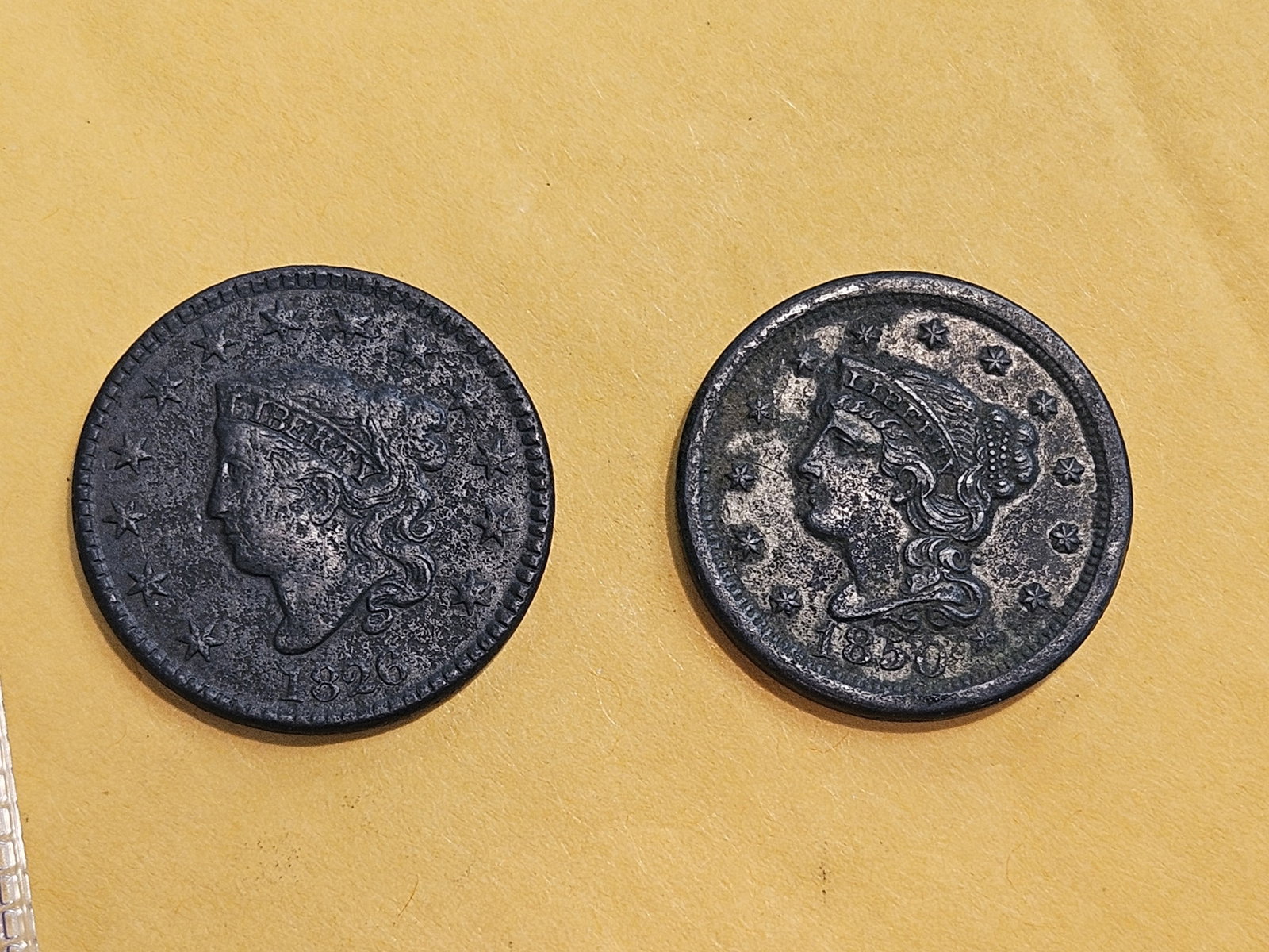 1826 and 1850 Large Cents in Extra Fine - details (1 of 6)