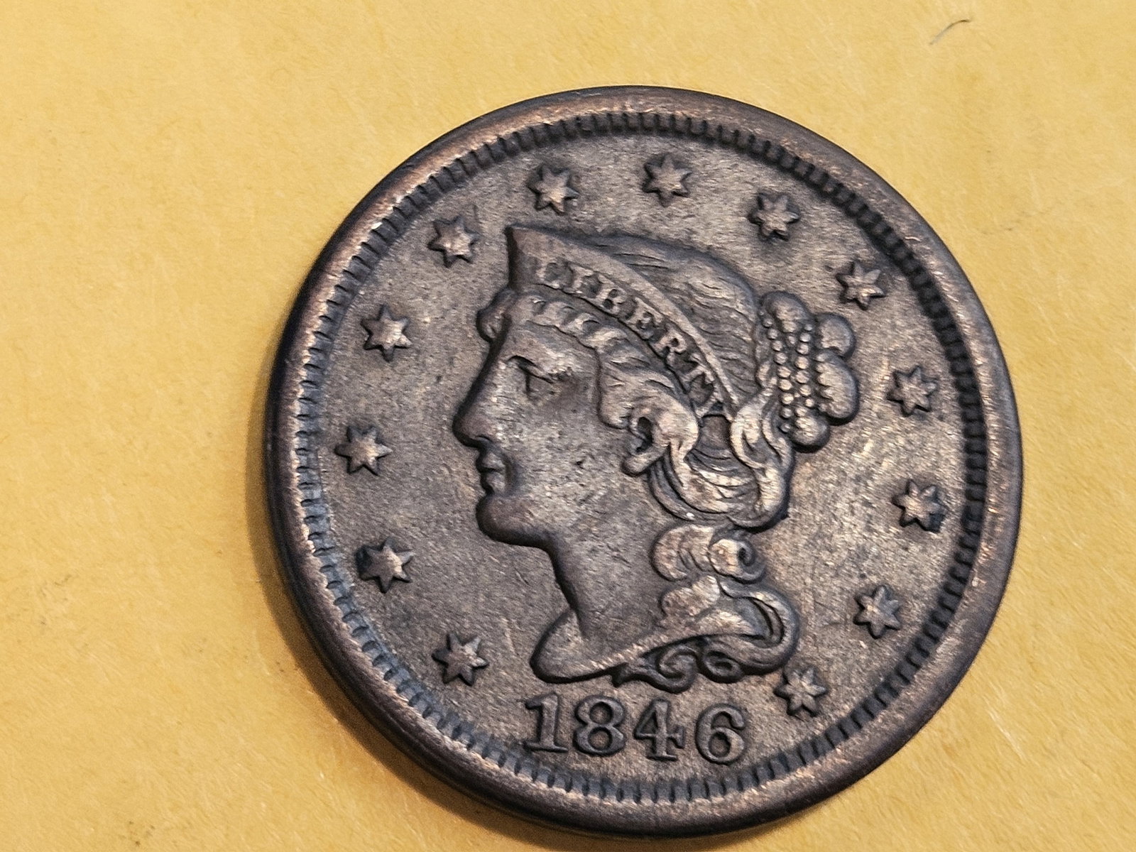 1846 Braided Hair Large cent in Very Fine - 30: Solid
