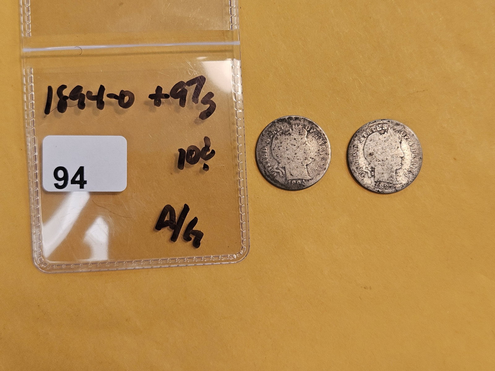 Two Semi-Key Barber silver Dimes in About Good - 2