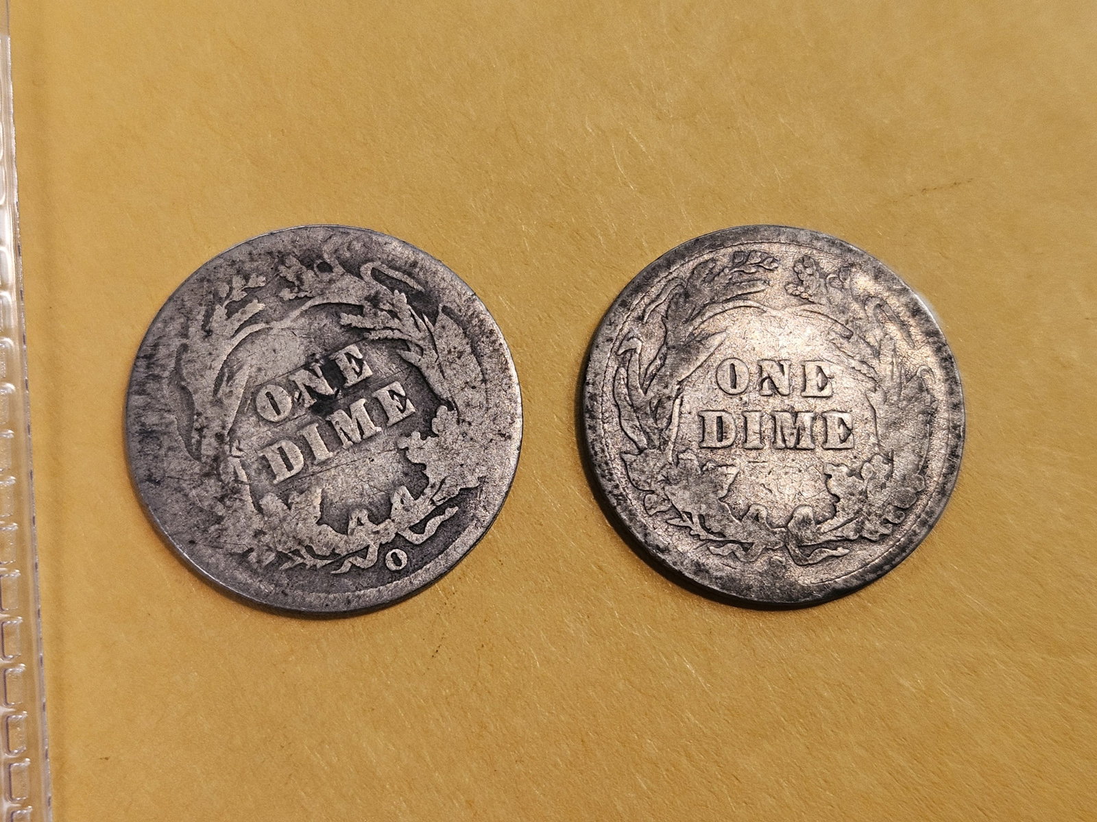 Two Semi-Key Barber silver Dimes in About Good - 3