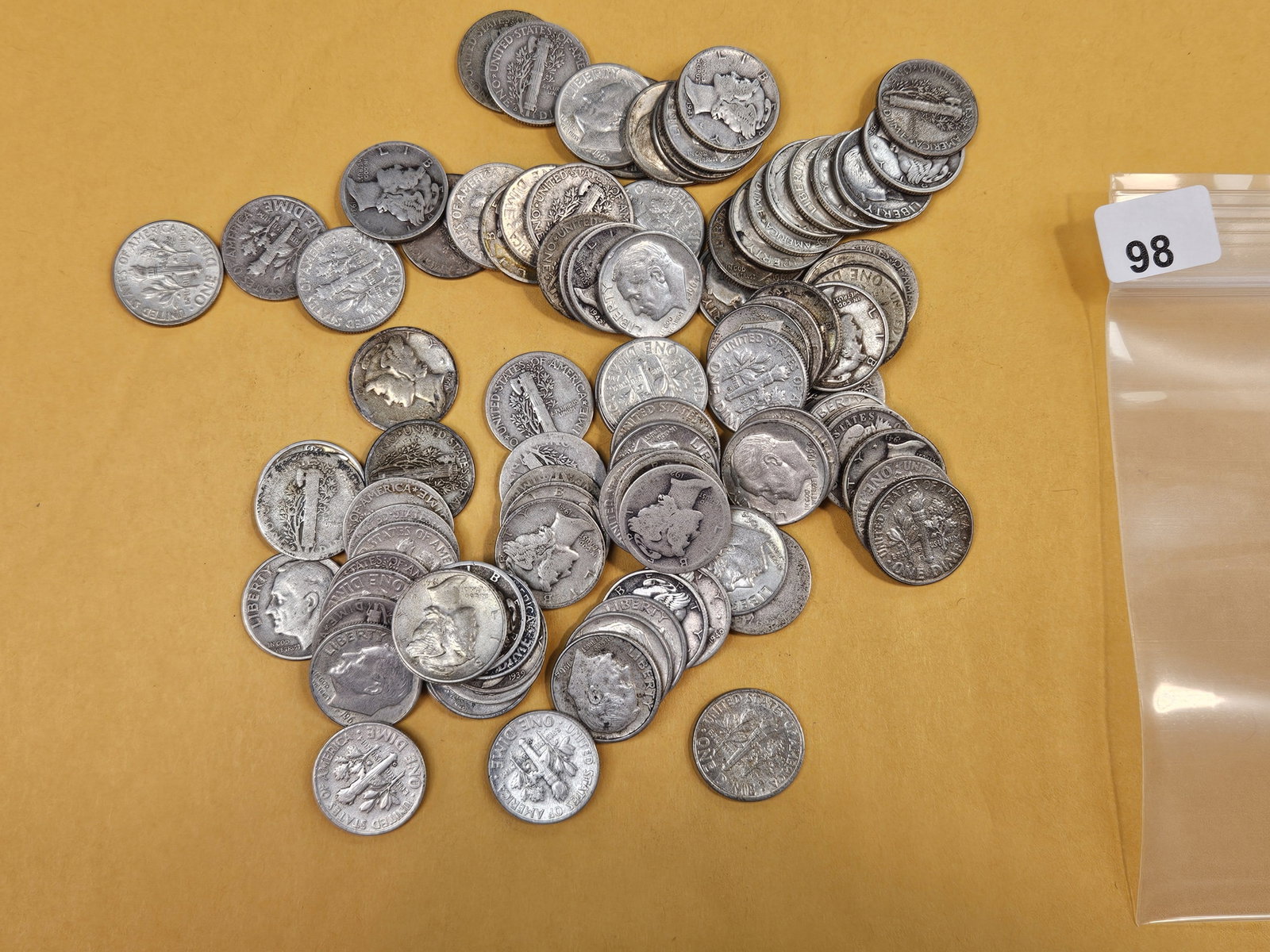 ONE Hundred mixed silver Dimes: Mercury and Roosevelt