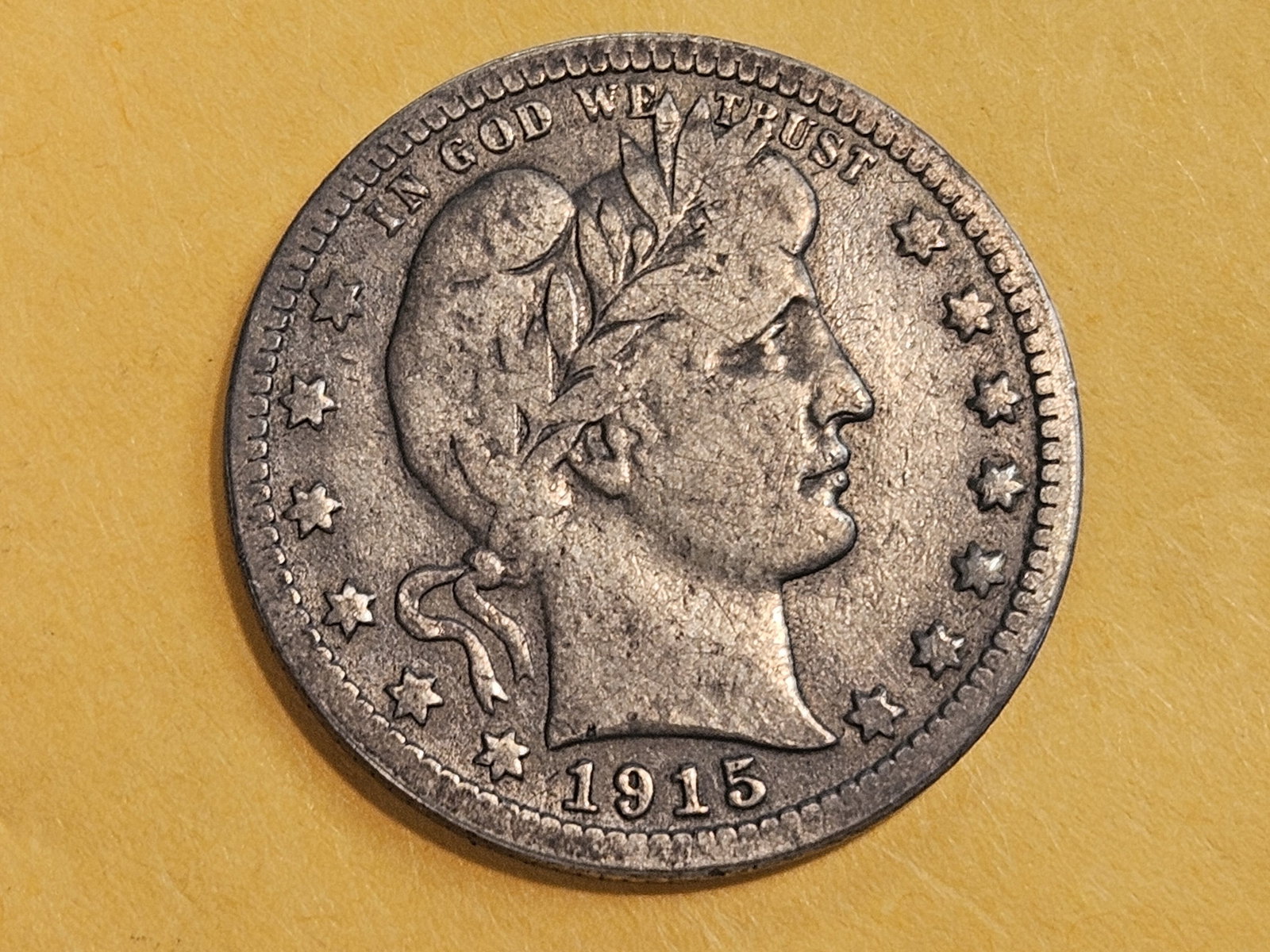 Semi-Key 1915-S Barber Quarter in Fine: Solid.