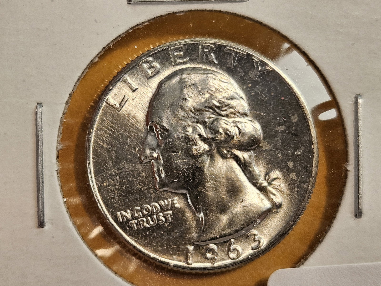Variety! GEM Brilliant Uncirculated 1963 Washington Quarter: Type B Reverse. Separation between E and S in States