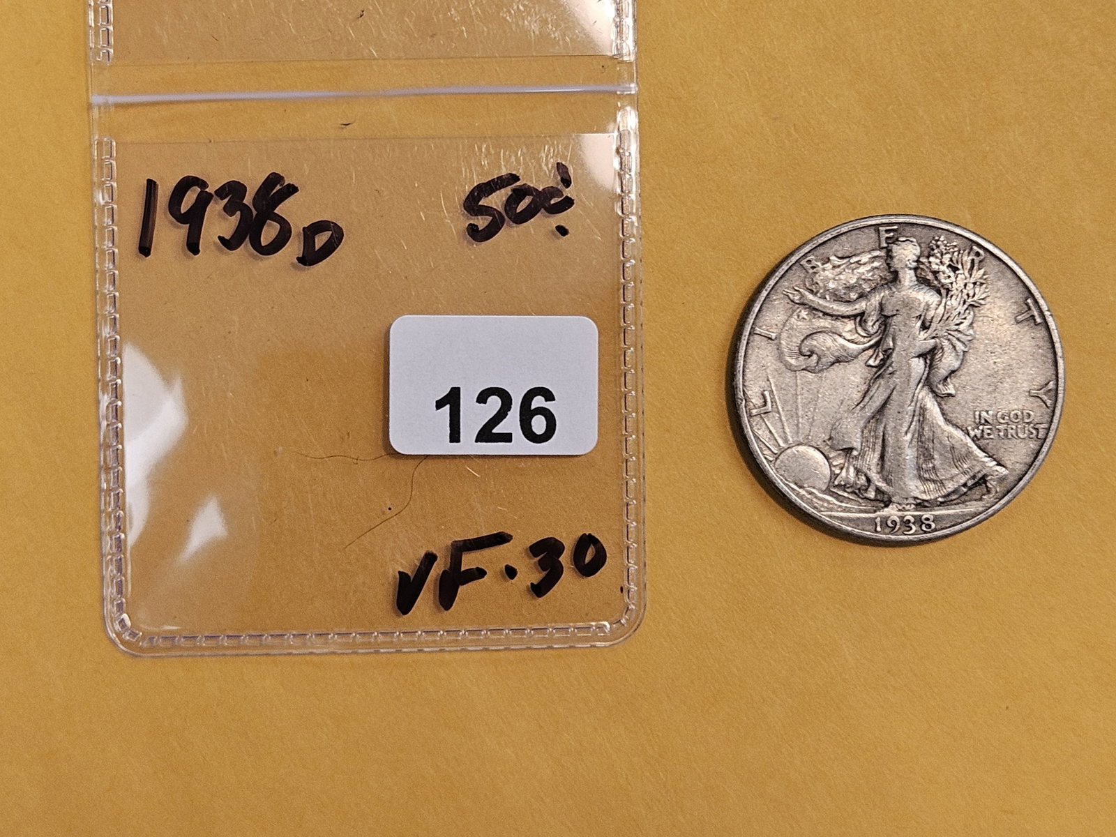 KEY DATE 1938-D Walking Liberty Half Dollar in Very Fine plus - 2